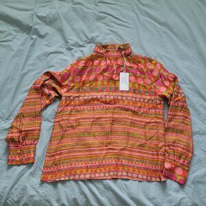 NEW FLORA BEA NYC Women's Ella Silk Top in Loony Moon Pattern Size S